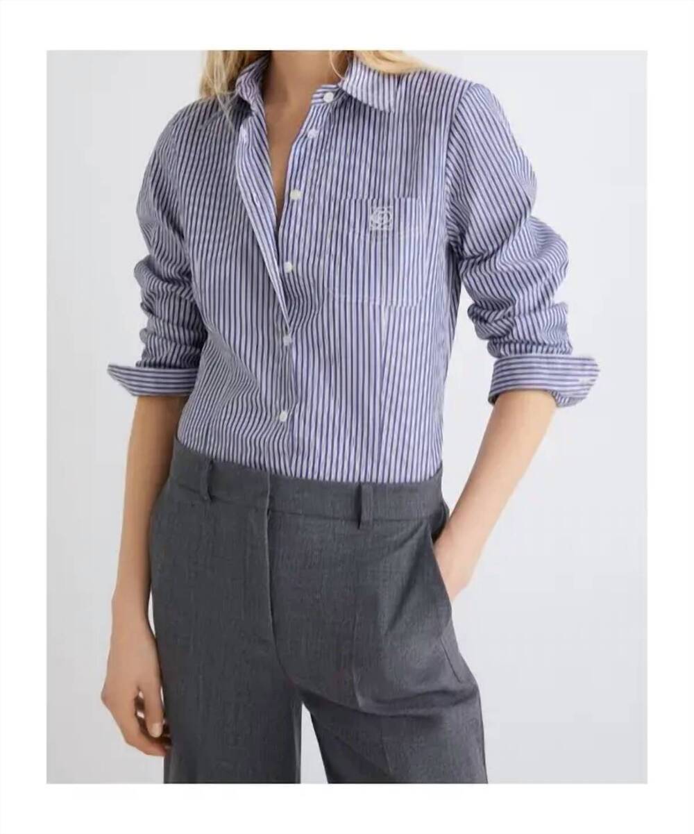 NEW MARELLA apice fitted stripe blouse in navy